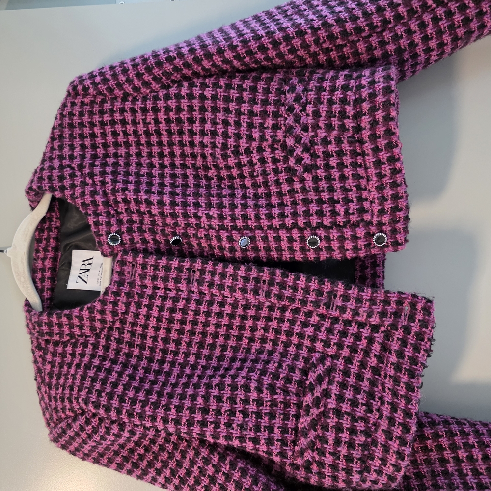 Zara Pink and Black Blazer Elegant Check Design
